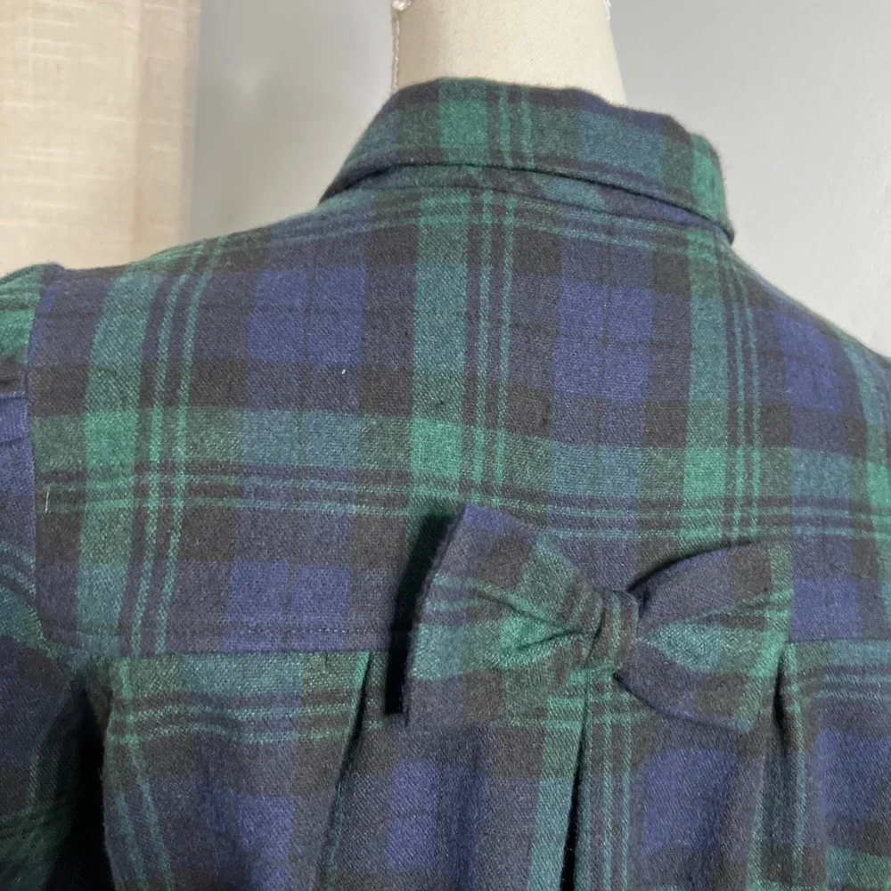 Y2K Vintage Betsey Johnson Plaid Wool Jacket 3/4 Sleeves Green USA Women's 6‎